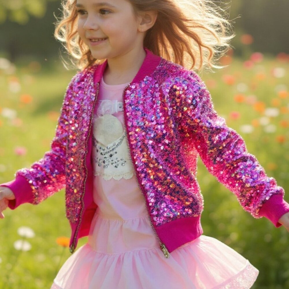 Magenta Pink Sequin Zip Jacket NWT